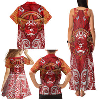 Tonga King's Birthday Family Matching Tank Maxi Dress and Hawaiian Shirt Gold Royal Crown Tribal Patterns DT05 Mom's Dress Red - Polynesian Pride
