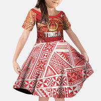 Tonga King's Birthday Kid Short Sleeve Dress Gold Royal Crown Tribal Patterns DT05 KID Red - Polynesian Pride