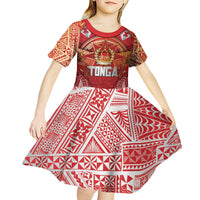 Tonga King's Birthday Kid Short Sleeve Dress Gold Royal Crown Tribal Patterns DT05 - Polynesian Pride