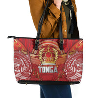 Tonga King's Birthday Leather Tote Bag Gold Royal Crown Tribal Patterns