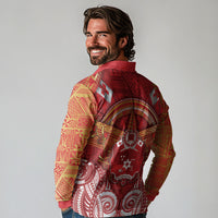 Tonga King's Birthday Long Sleeve Polo Shirt Gold Royal Crown Tribal Patterns