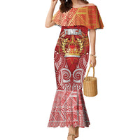 Tonga King's Birthday Mermaid Dress Gold Royal Crown Tribal Patterns DT05 Women Red - Polynesian Pride