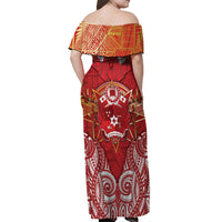 Tonga King's Birthday Off Shoulder Maxi Dress Gold Royal Crown Tribal Patterns DT05 - Polynesian Pride