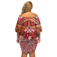 Tonga King's Birthday Off Shoulder Short Dress Gold Royal Crown Tribal Patterns DT05 - Polynesian Pride