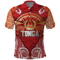 Tonga King's Birthday Polo Shirt Gold Royal Crown Tribal Patterns DT05 Red - Polynesian Pride