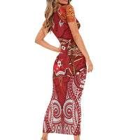 Tonga King's Birthday Short Sleeve Bodycon Dress Gold Royal Crown Tribal Patterns DT05 - Polynesian Pride