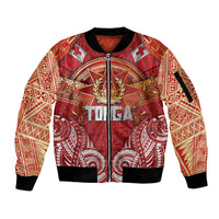 Tonga King's Birthday Sleeve Zip Bomber Jacket Gold Royal Crown Tribal Patterns