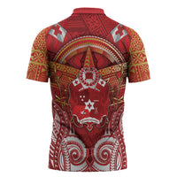 Tonga King's Birthday Zipper Polo Shirt Gold Royal Crown Tribal Patterns DT05 - Polynesian Pride