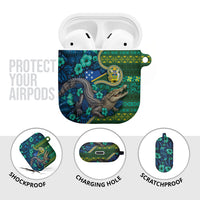 Solomon Islands Independence Day AirPods Case Crocodile Hibiscus Tribal Pattern