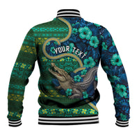 Personalised Solomon Islands Independence Day Baseball Jacket Crocodile Hibiscus Tribal Pattern
