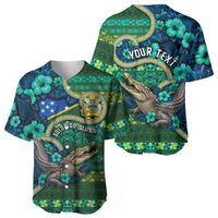 Personalised Solomon Islands Independence Day Baseball Jersey Crocodile Hibiscus Tribal Pattern