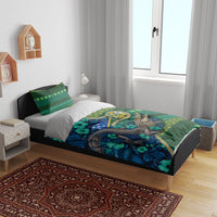 Solomon Islands Independence Day Bedding Set Crocodile Hibiscus Tribal Pattern