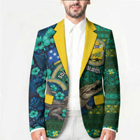 Personalised Solomon Islands Independence Day Blazer Crocodile Hibiscus Tribal Pattern