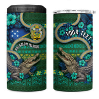 Personalised Solomon Islands Independence Day 4 in 1 Can Cooler Tumbler Crocodile Hibiscus Tribal Pattern