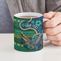 Personalised Solomon Islands Independence Day Ceramic Mug Crocodile Hibiscus Tribal Pattern