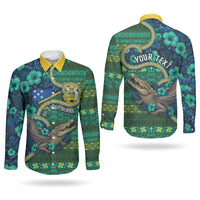 Personalised Solomon Islands Independence Day Couples Matching Long Sleeve Bodycon Dress and Long Sleeve Button Shirt Crocodile Hibiscus Tribal Pattern DT05 - Polynesian Pride