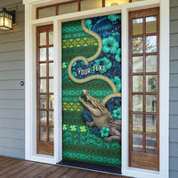 Personalised Solomon Islands Independence Day Door Cover Crocodile Hibiscus Tribal Pattern