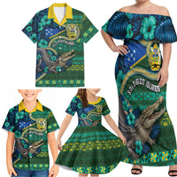 Personalised Solomon Islands Independence Day Family Matching Off Shoulder Maxi Dress and Hawaiian Shirt Crocodile Hibiscus Tribal Pattern DT05 - Polynesian Pride