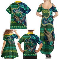 Personalised Solomon Islands Independence Day Family Matching Summer Maxi Dress and Hawaiian Shirt Crocodile Hibiscus Tribal Pattern DT05 Mom's Dress Green - Polynesian Pride