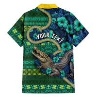 Personalised Solomon Islands Independence Day Family Matching Summer Maxi Dress and Hawaiian Shirt Crocodile Hibiscus Tribal Pattern DT05 Dad's Shirt - Long Sleeve Green - Polynesian Pride