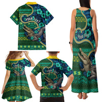 Personalised Solomon Islands Independence Day Family Matching Tank Maxi Dress and Hawaiian Shirt Crocodile Hibiscus Tribal Pattern