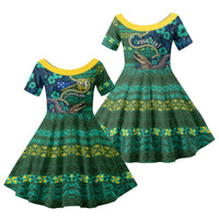 Personalised Solomon Islands Independence Day Family Matching Tank Maxi Dress and Hawaiian Shirt Crocodile Hibiscus Tribal Pattern DT05 Daughter's Dress Green - Polynesian Pride