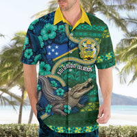 Personalised Solomon Islands Independence Day Hawaiian Shirt Crocodile Hibiscus Tribal Pattern