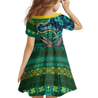 Personalised Solomon Islands Independence Day Kid Short Sleeve Dress Crocodile Hibiscus Tribal Pattern DT05 - Polynesian Pride