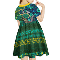 Personalised Solomon Islands Independence Day Kid Short Sleeve Dress Crocodile Hibiscus Tribal Pattern DT05 - Polynesian Pride