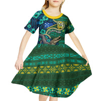 Personalised Solomon Islands Independence Day Kid Short Sleeve Dress Crocodile Hibiscus Tribal Pattern DT05 - Polynesian Pride