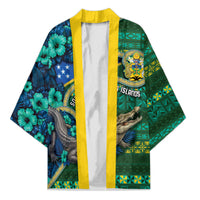 Personalised Solomon Islands Independence Day Kimono Crocodile Hibiscus Tribal Pattern