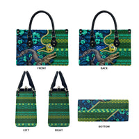 Solomon Islands Independence Day Leather Bag Crocodile Hibiscus Tribal Pattern