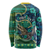 Personalised Solomon Islands Independence Day Long Sleeve Shirt Crocodile Hibiscus Tribal Pattern