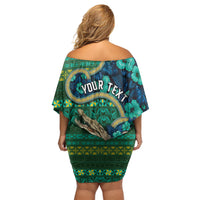 Personalised Solomon Islands Independence Day Off Shoulder Short Dress Crocodile Hibiscus Tribal Pattern DT05 - Polynesian Pride