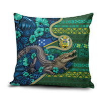 Solomon Islands Independence Day Pillow Cover Crocodile Hibiscus Tribal Pattern