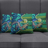 Solomon Islands Independence Day Pillow Cover Crocodile Hibiscus Tribal Pattern