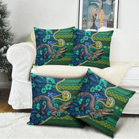 Solomon Islands Independence Day Pillow Cover Crocodile Hibiscus Tribal Pattern