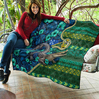 Solomon Islands Independence Day Quilt Crocodile Hibiscus Tribal Pattern
