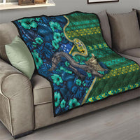 Solomon Islands Independence Day Quilt Crocodile Hibiscus Tribal Pattern