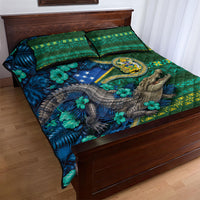Solomon Islands Independence Day Quilt Bed Set Crocodile Hibiscus Tribal Pattern
