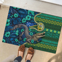 Solomon Islands Independence Day Rubber Doormat Crocodile Hibiscus Tribal Pattern