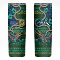 Personalised Solomon Islands Independence Day Skinny Tumbler Crocodile Hibiscus Tribal Pattern