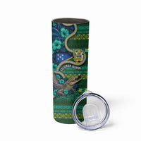Personalised Solomon Islands Independence Day Skinny Tumbler Crocodile Hibiscus Tribal Pattern