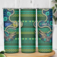 Personalised Solomon Islands Independence Day Skinny Tumbler Crocodile Hibiscus Tribal Pattern