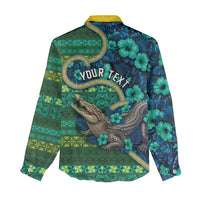 Personalised Solomon Islands Independence Day Women Casual Shirt Crocodile Hibiscus Tribal Pattern