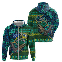 Personalised Solomon Islands Independence Day Zip Hoodie Crocodile Hibiscus Tribal Pattern