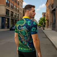 Personalised Solomon Islands Independence Day Zipper Polo Shirt Crocodile Hibiscus Tribal Pattern DT05 - Polynesian Pride