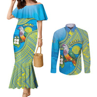 Personalised Palau Biib Bird Couples Matching Mermaid Dress and Long Sleeve Button Shirt Rur Flower And Rock Islands Patterns