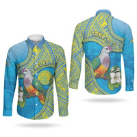 Personalised Palau Biib Bird Couples Matching Mermaid Dress and Long Sleeve Button Shirt Rur Flower And Rock Islands Patterns DT05 - Polynesian Pride
