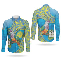 Personalised Palau Biib Bird Couples Matching Off Shoulder Maxi Dress and Long Sleeve Button Shirt Rur Flower And Rock Islands Patterns DT05 - Polynesian Pride